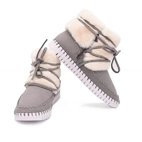 ILSE JACOBSEN Gray & Ivory Soft Shearling Foldover Tulip Boot Eur 38 US 7.5 - Picture 1 of 10